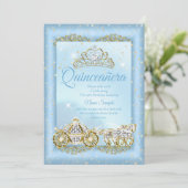 Quinceanera Cinderella Blue-sprookje Carriage Kaart (Staand voorkant)