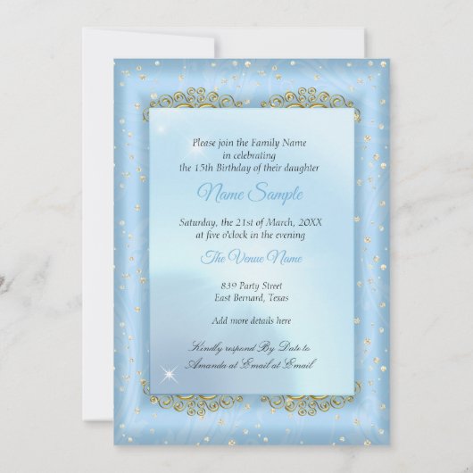 Quinceanera Cinderella Blue-sprookje Carriage Kaart (Achterkant)