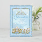 Quinceanera Cinderella Blue-sprookje Carriage Kaart (Staand voorkant)