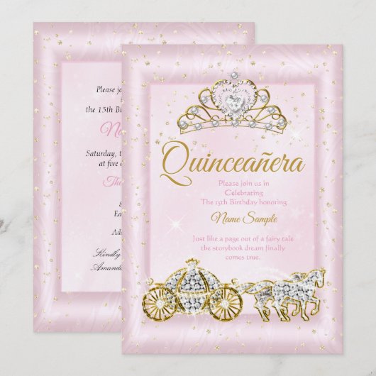 Quinceanera Cinderella Blush Pink Carriage Kaart (Voorkant / Achterkant)