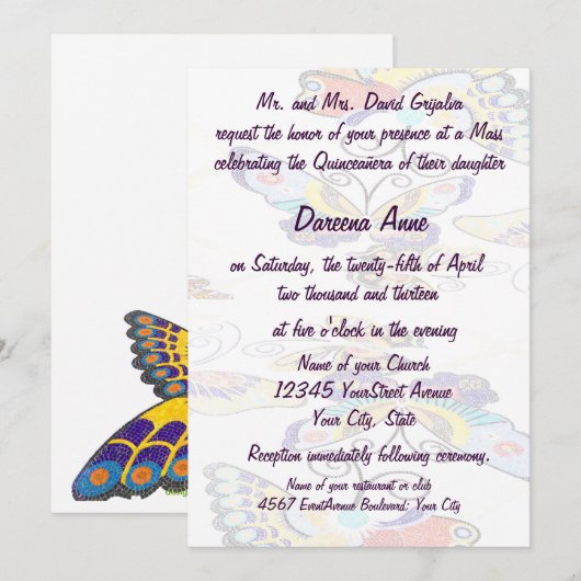 Quinceanera Colorful Butterfly Kaart (Voorkant / Achterkant)