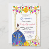 Quinceanera Colorful Flowers Gold Invitation Kaart (Voorkant)