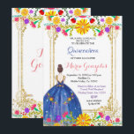 Quinceanera Colorful Flowers Gold Invitation Kaart<br><div class="desc">Quinceanera Colorful Flowers Gold Invitation Mis Quince Anos,  15e verjaardag</div>