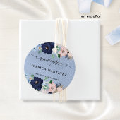 Quinceañera con Flores Azul y Rosa, Aluminio Azul Bedankjes Labels