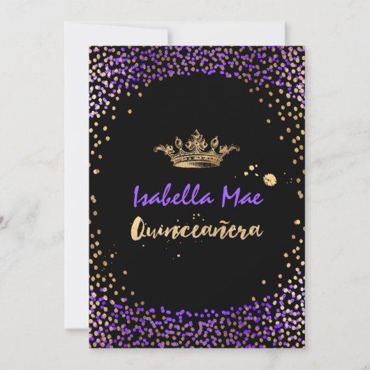 Quinceanera/Confetti/Neon Paars/Prinses/Kroon Kaart (Voorkant)
