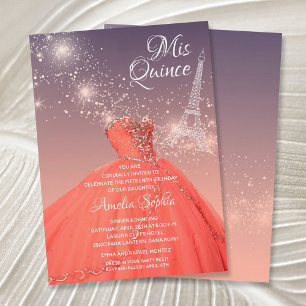 Quinceañera Coral Dress Eiffel Tower