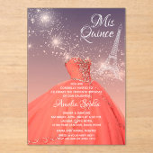 Quinceañera Coral Dress Eiffel Tower Acryl Uitnodigingen (Voorkant)