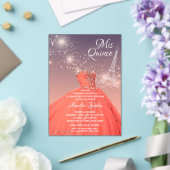 Quinceañera Coral Dress Eiffel Tower Acryl Uitnodigingen (Insitu (Huwelijk))