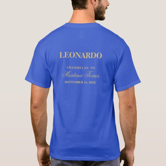 Quinceanera Court Royal Blue Gold Custom Chambelan T-shirt (Achterkant)