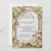 Quinceanera Cream Bloemen Goud Wit Tiara Party Kaart (Achterkant)
