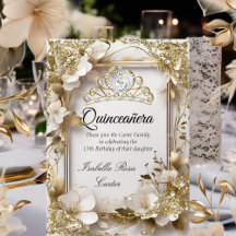 Quinceanera Cream Bloemen Goud Wit Tiara Party