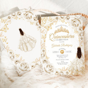 Quinceanera Crème Goud Bloem Kaart