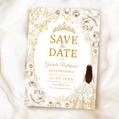 Quinceanera Crème Goud Bloemig Save The Date