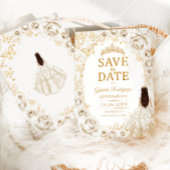Quinceanera Crème Goud Bloemig Save The Date