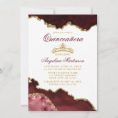 Quinceanera Crown Burgundy Gold Marble Kaart (Voorkant)