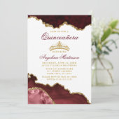 Quinceanera Crown Burgundy Gold Marble Kaart (Staand voorkant)