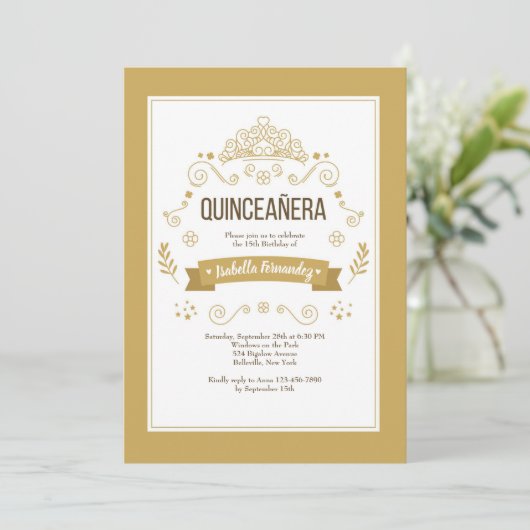 Quinceañera Crown Invitation Kaart (Staand voorkant)