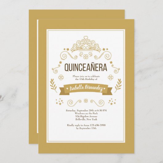Quinceañera Crown Invitation Kaart (Voorkant / Achterkant)