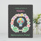 QUINCEANERA DAG VAN DE DODE INVITATIE KAART (Staand voorkant)