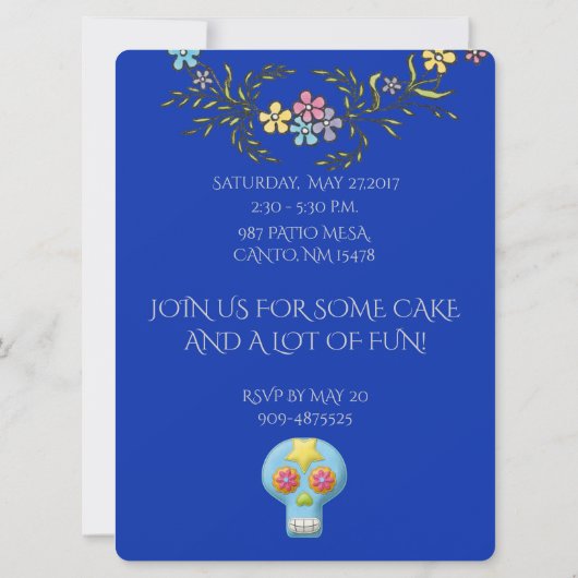 QUINCEANERA DAG VAN DE DODE INVITATIE KAART (Achterkant)