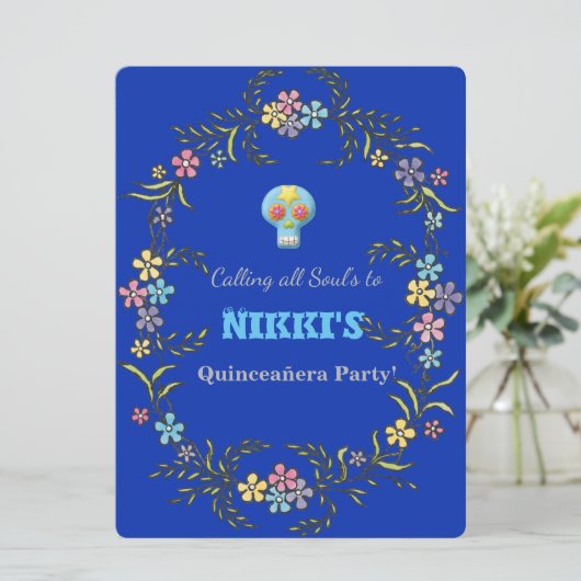 QUINCEANERA DAG VAN DE DODE INVITATIE KAART (Staand voorkant)