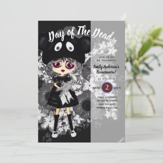 Quinceanera Dag van de Doden GOTH Meisje Suiker Sc Kaart (Staand voorkant)