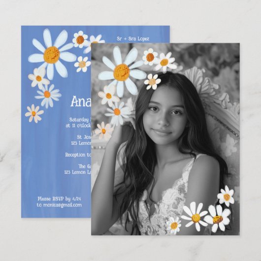 Quinceañera Daisy Bouquet Handgeschilderd Custom P Kaart (Voorkant / Achterkant)