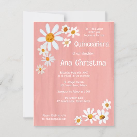 Quinceañera Daisy Bouquet Handgeschilderd Custom P Kaart (Achterkant)