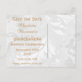 Quinceañera Damask en Faux Bow slaan de datum op Aankondigingskaart (Achterkant)