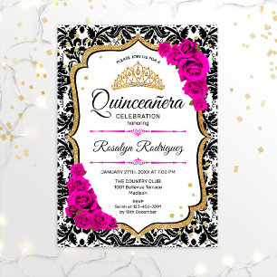 Quinceanera - Damask Pink Gold Kaart