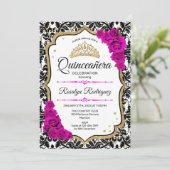 Quinceanera - Damask Pink Gold Kaart (Staand voorkant)