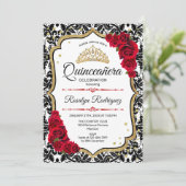 Quinceanera - Damask Red Gold Kaart (Staand voorkant)