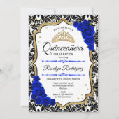 Quinceanera - Damask Royal Blue Gold Kaart (Voorkant)