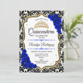 Quinceanera - Damask Royal Blue Gold Kaart (Staand voorkant)
