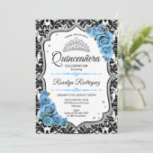 Quinceanera - Damask Silver Blue Kaart (Staand voorkant)