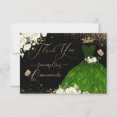 Quinceanera Dank u, Emerald Green Glitter Gown  Bedankkaart (Voorkant)