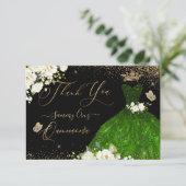 Quinceanera Dank u, Emerald Green Glitter Gown Bedankkaart (Staand voorkant)