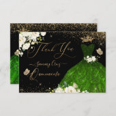 Quinceanera Dank u, Emerald Green Glitter Gown Bedankkaart (Voorkant / Achterkant)