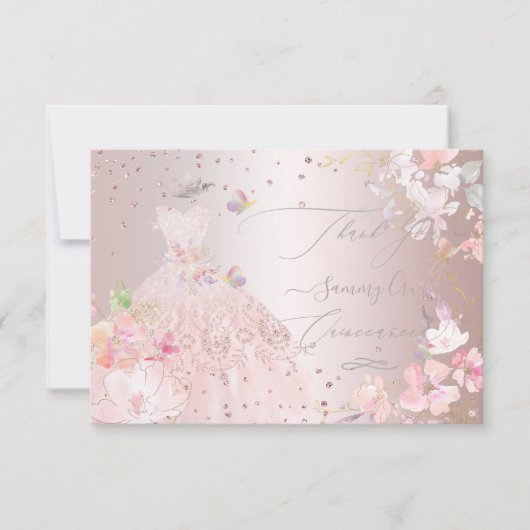Quinceanera Dank u voor uw blush Glitter Gown Kaart (Voorkant)