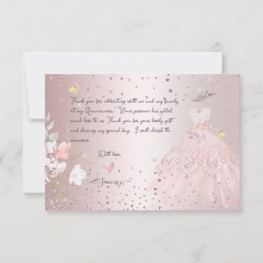 Quinceanera Dank u voor uw blush Glitter Gown Kaart (Achterkant)
