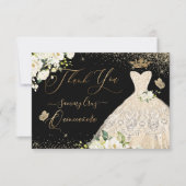 Quinceanera Dank u wel Champagne Gold Glitter Gown Bedankkaart (Voorkant)