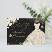 Quinceanera Dank u wel Champagne Gold Glitter Gown Bedankkaart (Staand voorkant)