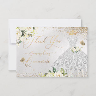 Quinceanera Dank u wel Faux Silver Glitter Gown  Bedankkaart