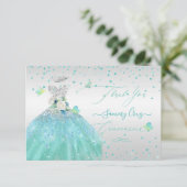 Quinceanera Dank u wel Glitter Silver Turquois Kaart (Staand voorkant)