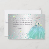 Quinceanera Dank u wel Glitter Silver Turquois Kaart (Achterkant)