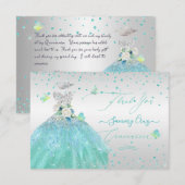 Quinceanera Dank u wel Glitter Silver Turquois Kaart (Voorkant / Achterkant)