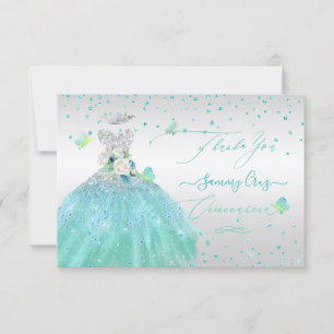 Quinceanera Dank u wel Glitter Silver Turquois Kaart