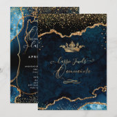Quinceanera Dark Blauwgroen Agate Faux Gold Confet Kaart (Voorkant / Achterkant)