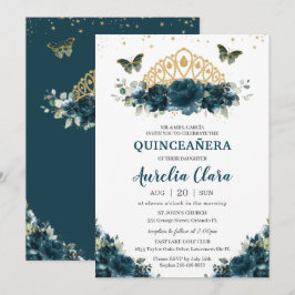 Quinceañera Dark Blauwgroen Floral Butterflies Cro Kaart