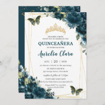 Quinceañera Dark Blauwgroen Peacock Floral Butterf